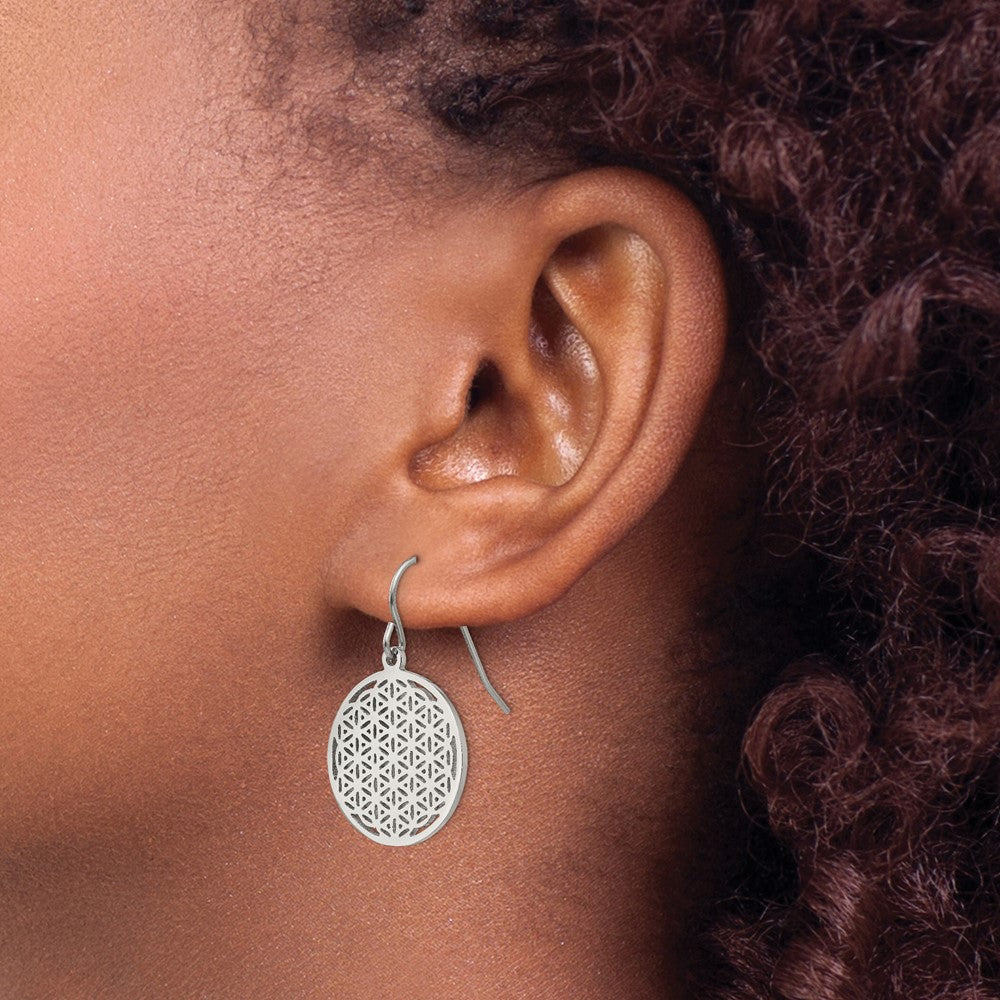 Chisel Stainless Steel Polished Flower Cut-out Dangle Shepherd Hook Earrings
