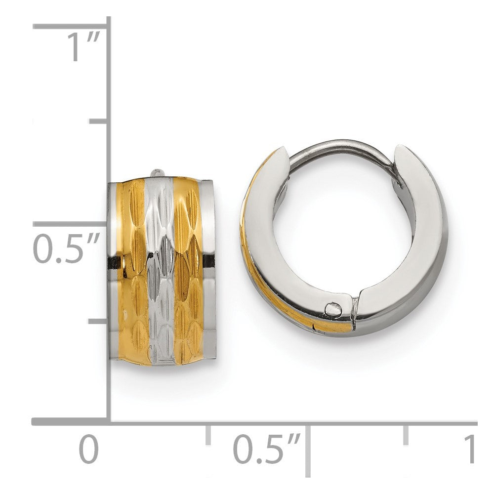 Chisel Stainless Steel Polished and Textured Yellow IP-plated 7mm Hinged Hoop Earrings