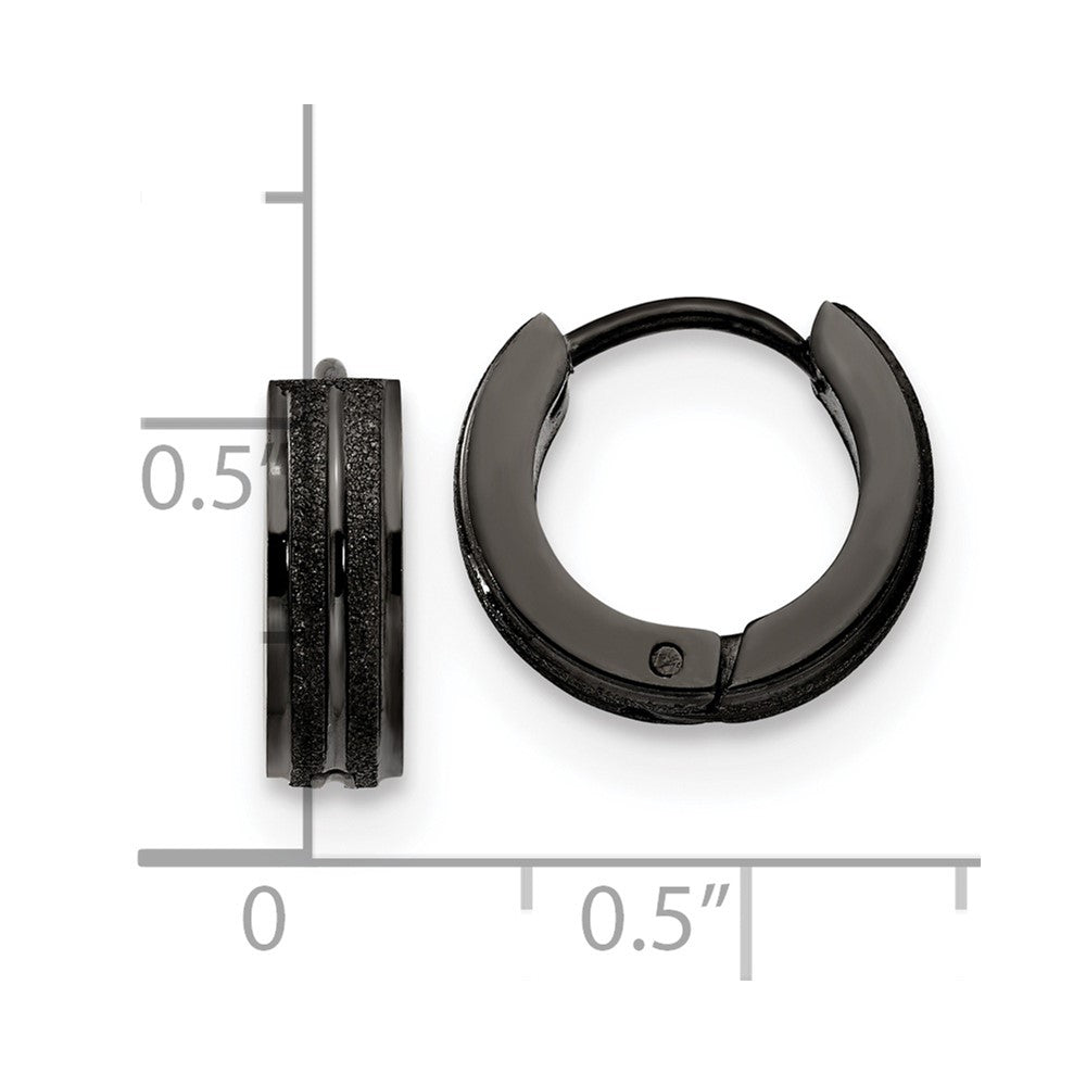 Chisel Stainless Steel Polished Black IP-plated Laser cut 4mm Hinged Hoop Earrings