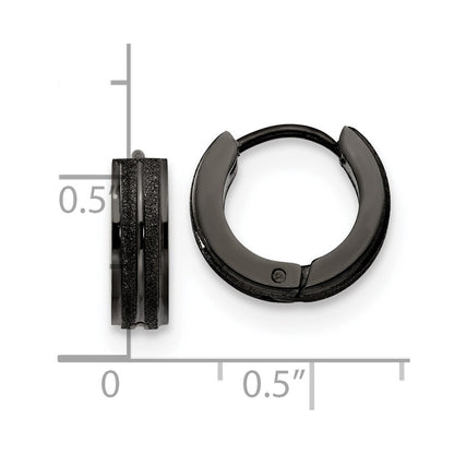 Chisel Stainless Steel Polished Black IP-plated Laser cut 4mm Hinged Hoop Earrings