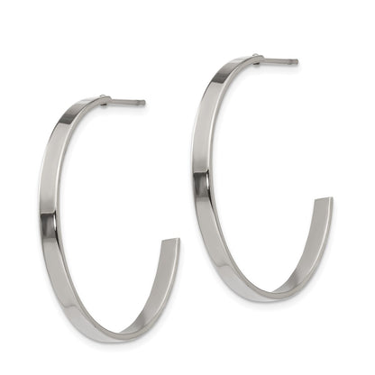 Chisel Stainless Steel Polished 33mm Diameter 3mm J Hoop Post Earrings