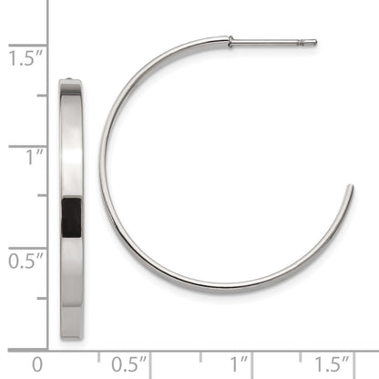 Chisel Stainless Steel Polished 33mm Diameter 3mm J Hoop Post Earrings