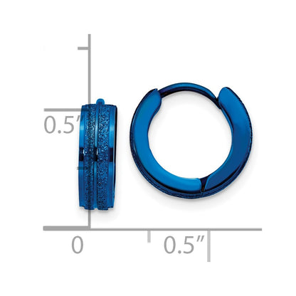 Chisel Stainless Steel Polished Blue IP-plated Laser cut 4mm Hinged Hoop Earrings