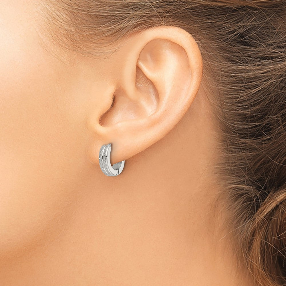 Chisel Stainless Steel Polished Laser cut 4mm Hinged Hoop Earrings