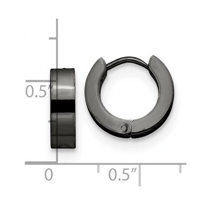 Chisel Stainless Steel Polished Black IP-plated 4mm Hinged Hoop Earrings