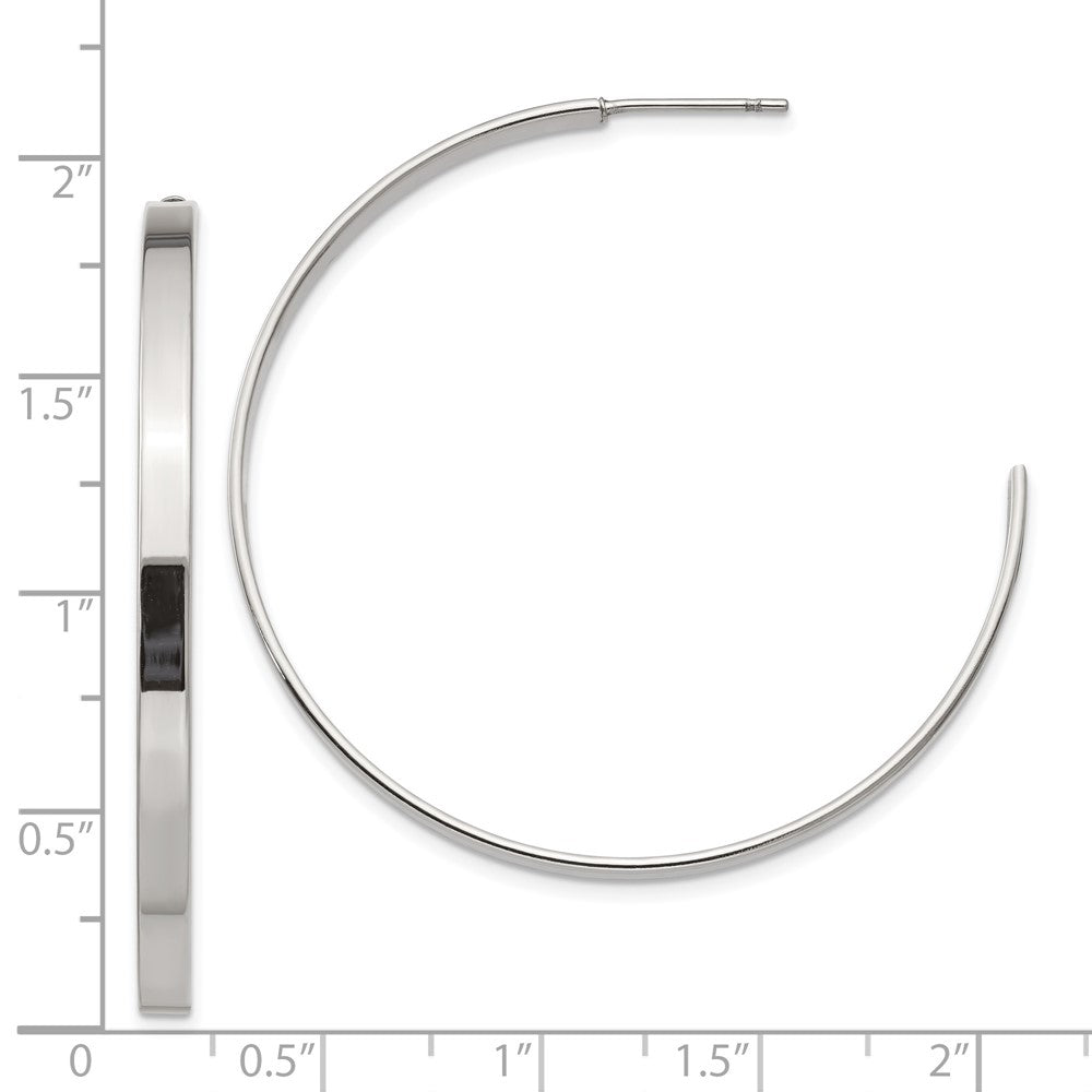 Chisel Stainless Steel Polished 44mm Diameter 3mm J Hoop Post Earrings