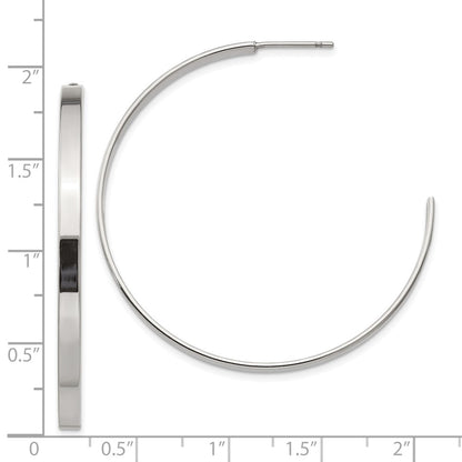 Chisel Stainless Steel Polished 44mm Diameter 3mm J Hoop Post Earrings