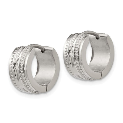 Chisel Stainless Steel Polished and Textured 6mm Hinged Hoop Earrings