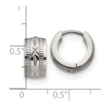 Chisel Stainless Steel Polished and Textured 6mm Hinged Hoop Earrings