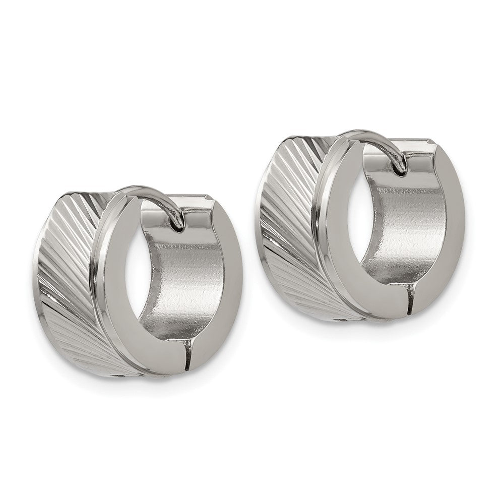 Chisel Stainless Steel Polished and Textured 7mm Hinged Hoop Earrings