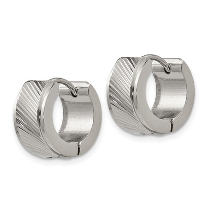 Chisel Stainless Steel Polished and Textured 7mm Hinged Hoop Earrings