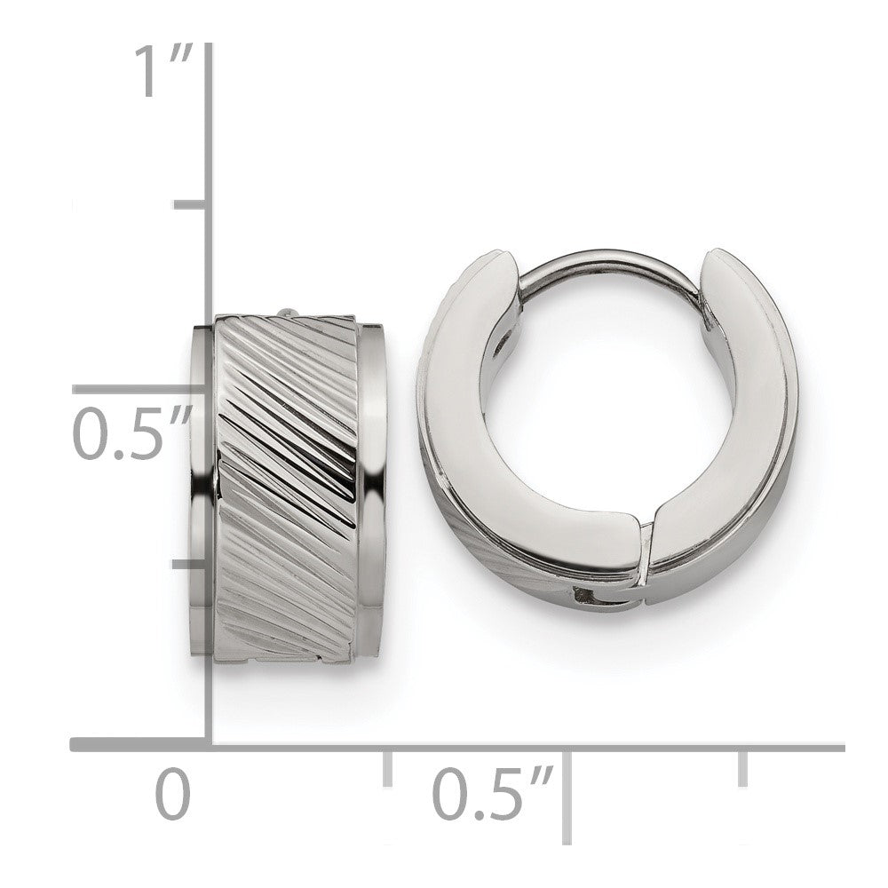 Chisel Stainless Steel Polished and Textured 7mm Hinged Hoop Earrings