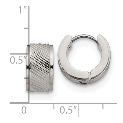 Chisel Stainless Steel Polished and Textured 7mm Hinged Hoop Earrings