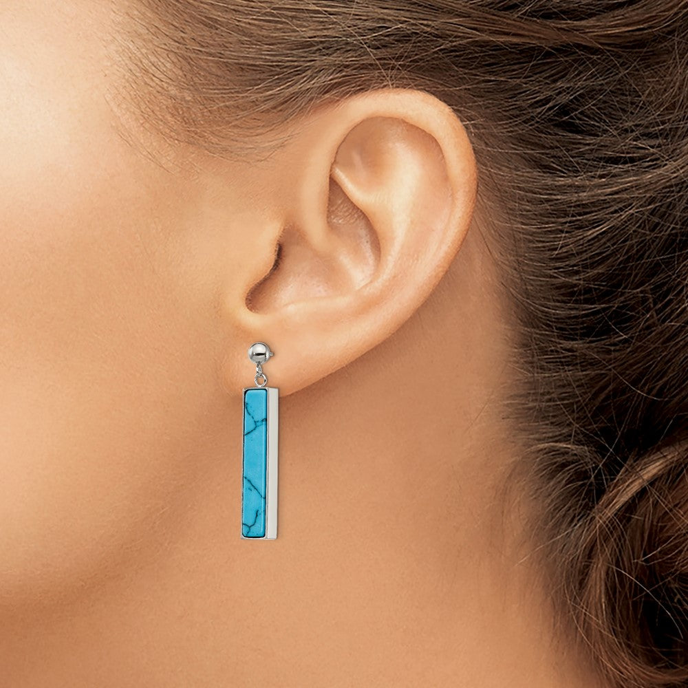 Chisel Stainless Steel Polished with Reconstructed Howlite Post Dangle Earrings