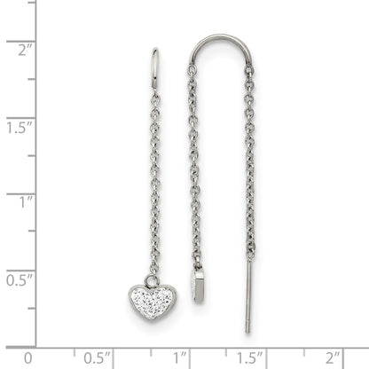 Chisel Stainless Steel Polished with Preciosa Crystal Heart Threader Earrings