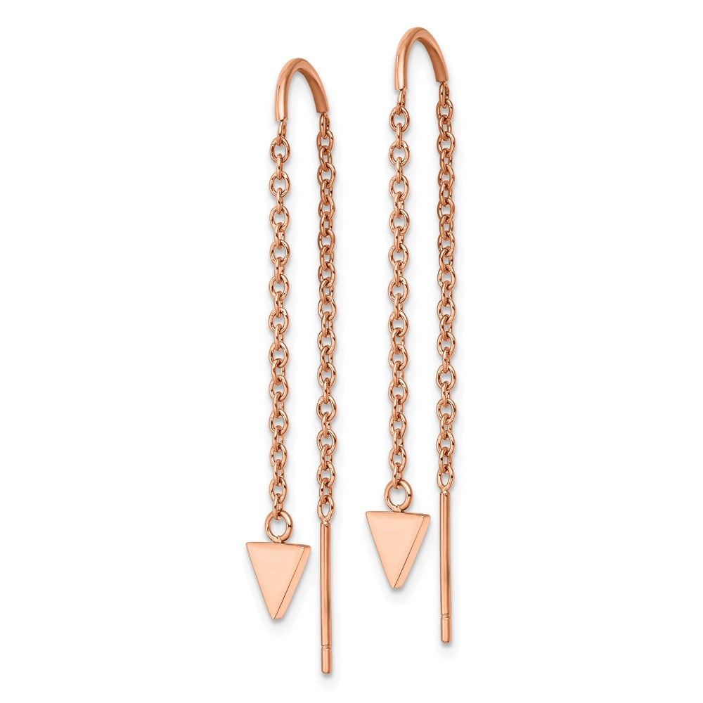 Chisel Stainless Steel Polished Rose IP-plated Triangle Threader Dangle Earrings