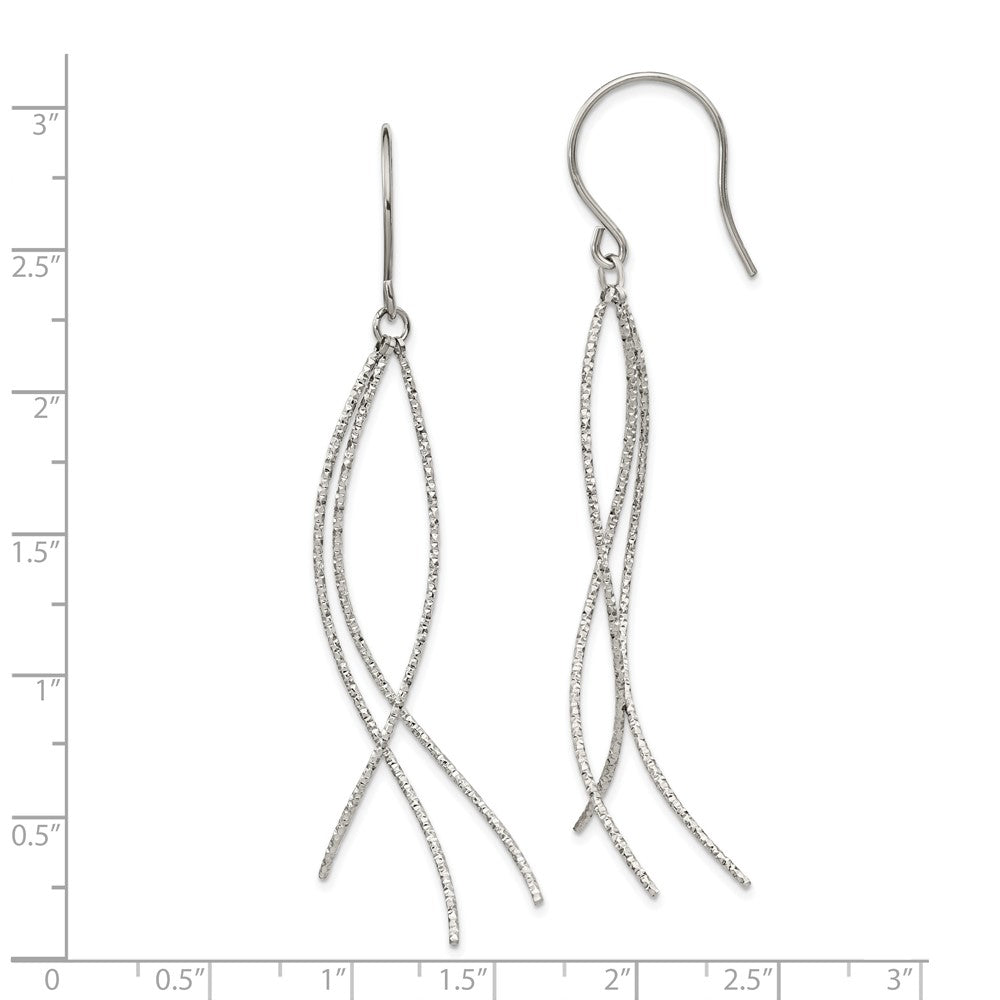 Chisel Stainless Steel Polished and Textured Dangle Shepherd Hook Earrings