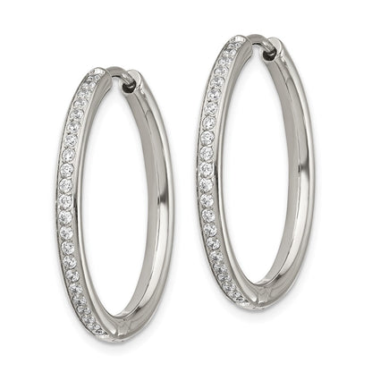 Chisel Stainless Steel Polished with CZ 2.5mm Hinged Hoop Earrings