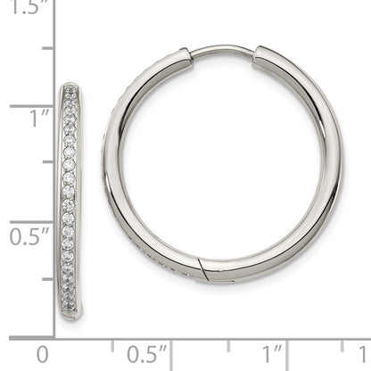 Chisel Stainless Steel Polished with CZ 2.5mm Hinged Hoop Earrings