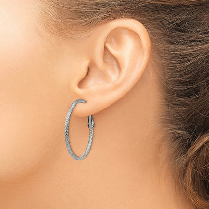 Chisel Stainless Steel Polished and Textured 2mm Omega Back Hoop Earrings