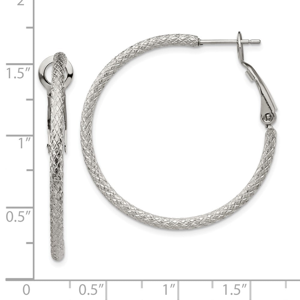 Chisel Stainless Steel Polished and Textured 2mm Omega Back Hoop Earrings