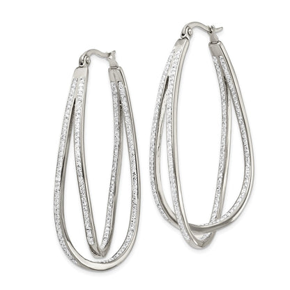 Chisel Stainless Steel Polished with Preciosa Crystal In and Out Twisted Hoop Earrings