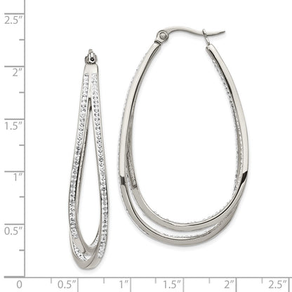 Chisel Stainless Steel Polished with Preciosa Crystal In and Out Twisted Hoop Earrings