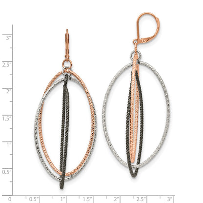 Chisel Stainless Steel Polished and Textured Gun and Rose IP-plated Dangle Leverback Earrings