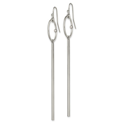 Chisel Stainless Steel Polished Circle with Crystal Accent Bar Dangle Shepherd Hook Shoulder Duster Earrings