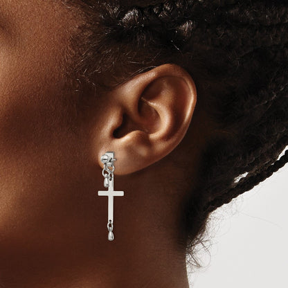 Chisel Stainless Steel Polished Cross Dangle Front and Back Post Dangle Earrings