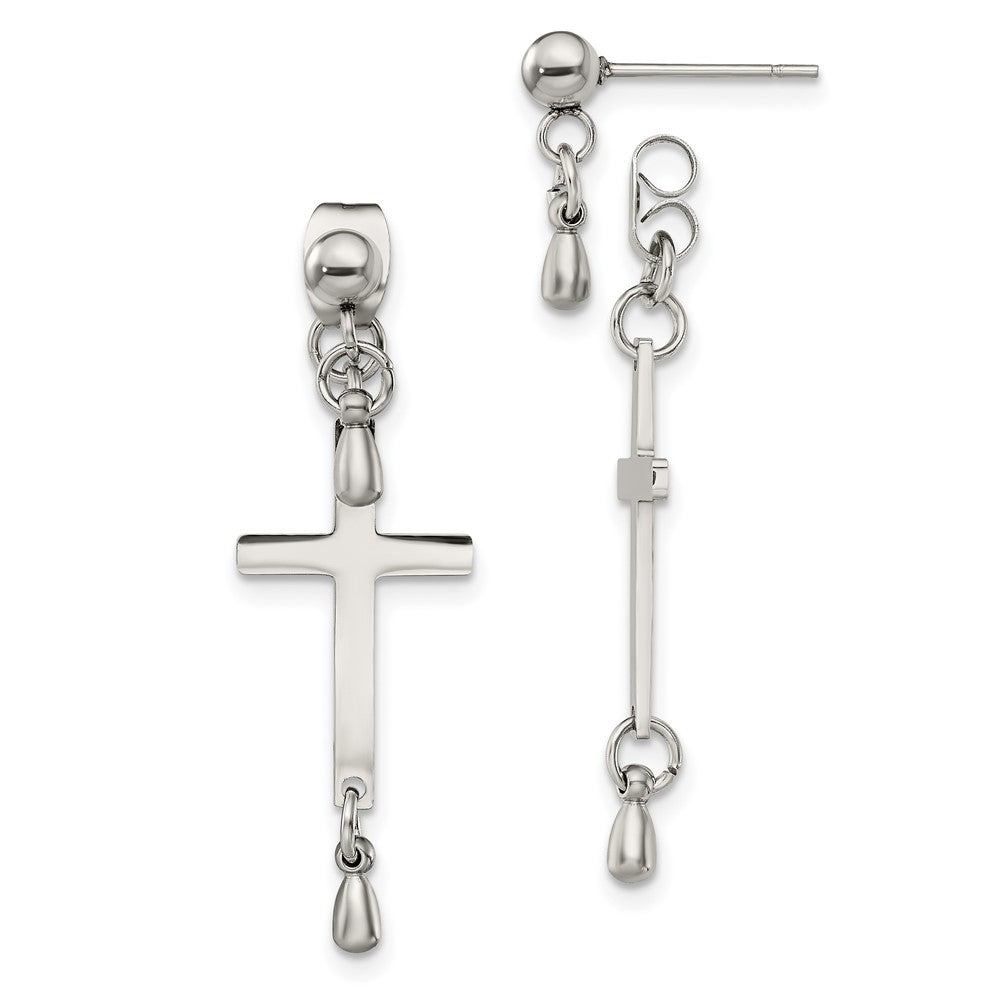 Chisel Stainless Steel Polished Cross Dangle Front and Back Post Dangle Earrings
