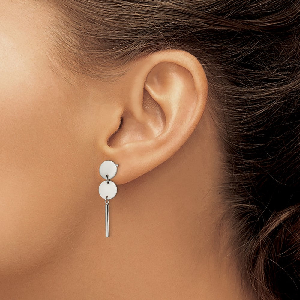 Chisel Stainless Steel Polished Discs with Bar Post Dangle Earrings