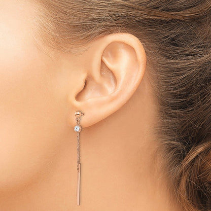 Chisel Stainless Steel Polished Rose IP-plated with Crystal Bar Post Dangle Earrings