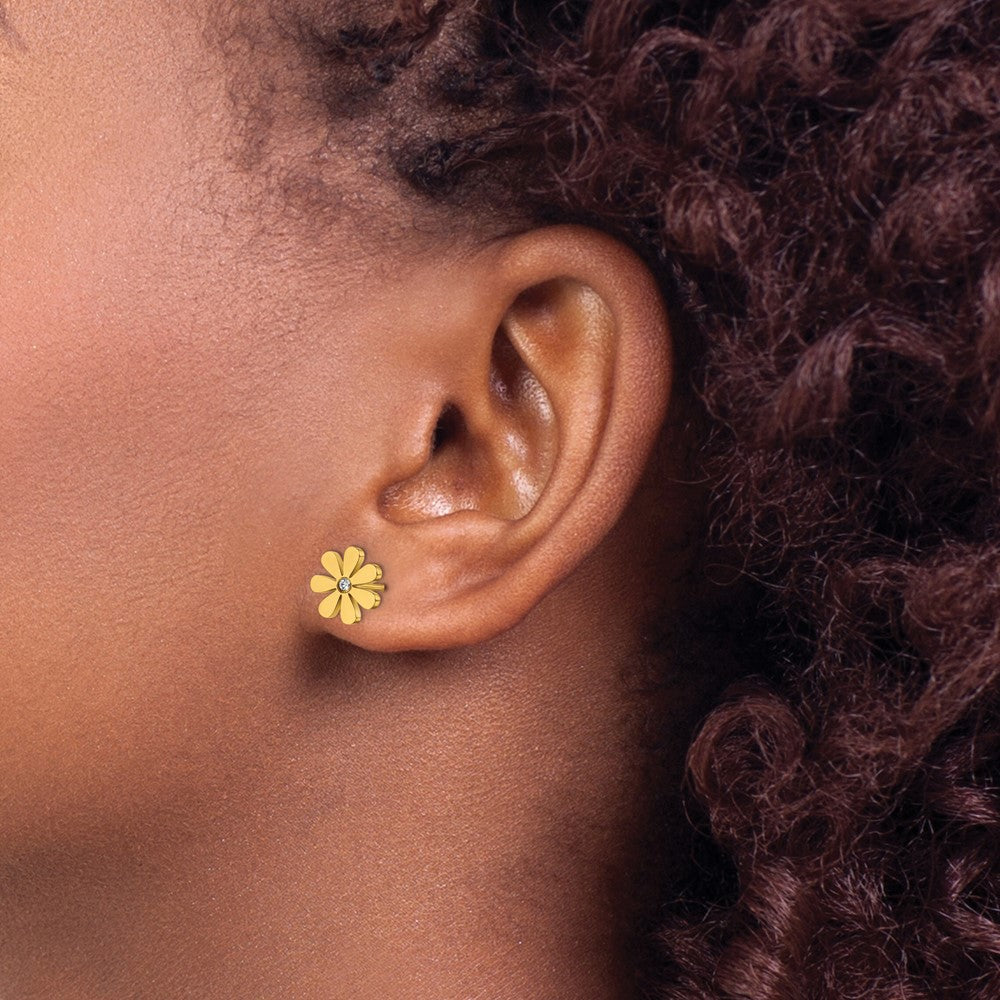 Chisel Stainless Steel Polished Yellow IP-plated with Crystal Flower Post Earrings