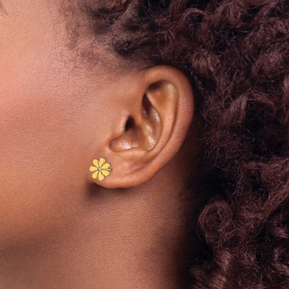 Chisel Stainless Steel Polished Yellow IP-plated with Crystal Flower Post Earrings
