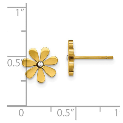 Chisel Stainless Steel Polished Yellow IP-plated with Crystal Flower Post Earrings