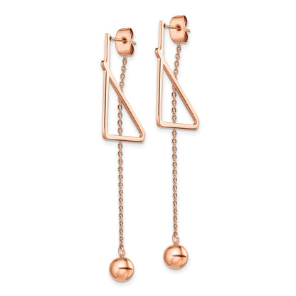 Chisel Stainless Steel Polished Rose IP-plated Front and Back Post Ball Dangle Earrings
