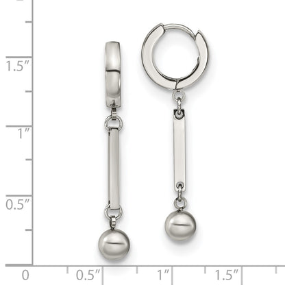 Chisel Stainless Steel Polished with Bar and Ball Dangle Hinged Hoop Earrings