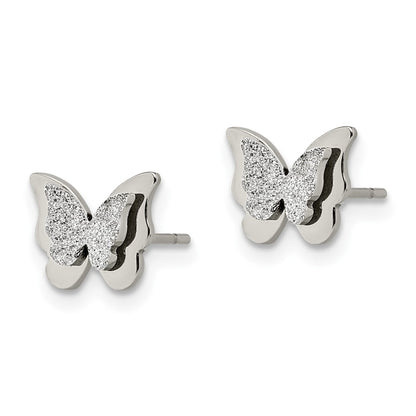 Chisel Stainless Steel Polished Glitter Butterfly Post Earrings