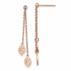 Chisel Stainless Steel Polished Rose IP-plated with CZ Leaf Post Dangle Earrings