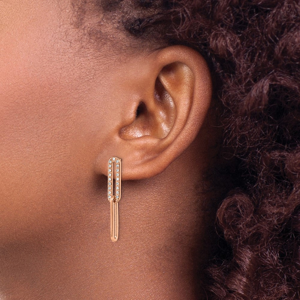 Chisel Stainless Steel Polished Rose IP-plated with Crystal Interlocked Post Dangle Earrings