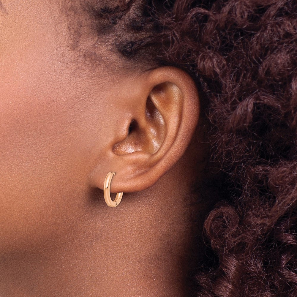 Chisel Stainless Steel Polished Rose IP-plated 2.5mm Hinged Hoop Earrings