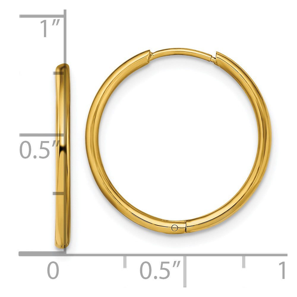 Chisel Stainless Steel Polished Yellow IP-plated 1.6mm Hinged Hoop Earrings
