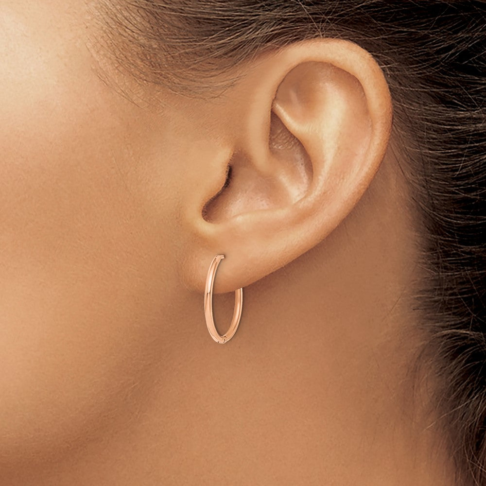 Chisel Stainless Steel Polished Rose IP-plated 1.6mm Hinged Hoop Earrings