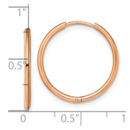 Chisel Stainless Steel Polished Rose IP-plated 1.6mm Hinged Hoop Earrings