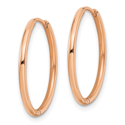Chisel Stainless Steel Polished Rose IP-plated 1.6mm Hinged Hoop Earrings