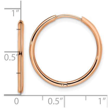 Chisel Stainless Steel Polished Rose IP-plated 1.6mm Hinged Hoop Earrings