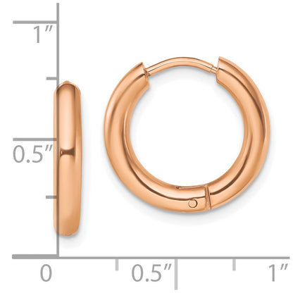 Chisel Stainless Steel Polished Rose IP-plated 3mm Hinged Hoop Earrings