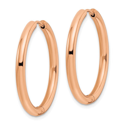 Chisel Stainless Steel Polished Rose IP-plated 3mm Hinged Hoop Earrings