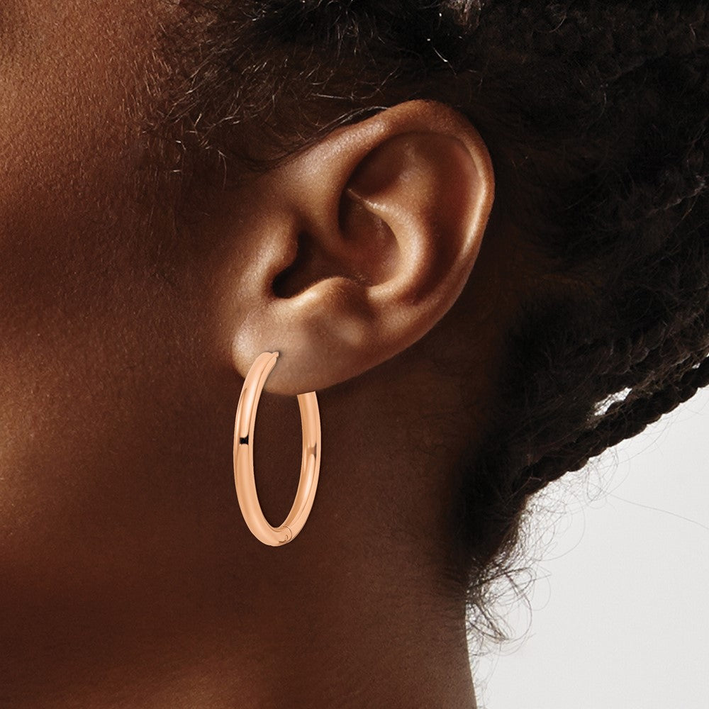 Chisel Stainless Steel Polished Rose IP-plated 3mm Hinged Hoop Earrings